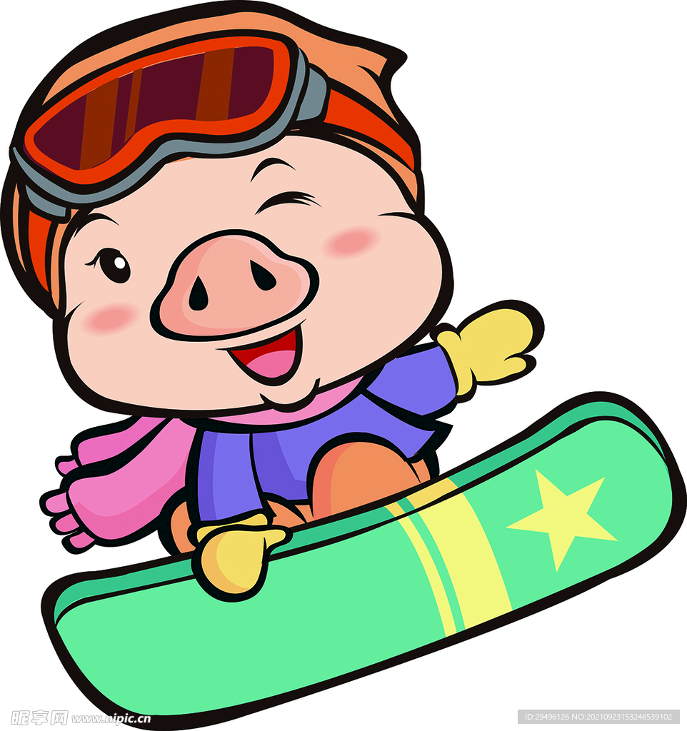 玩滑滑板的小猪