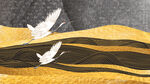 金色线条山背景  鹤插画