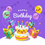 卡通儿童生日海报矢量