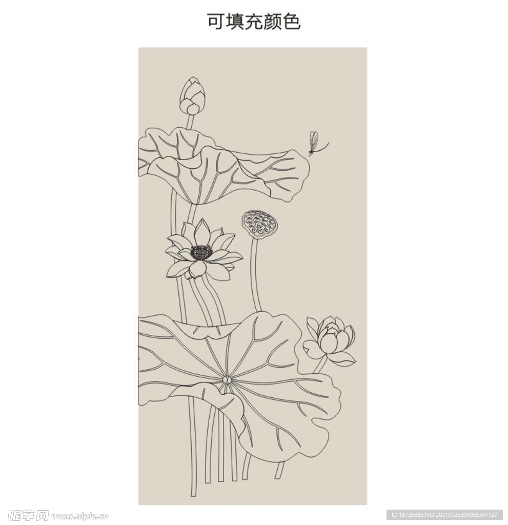 线描荷花