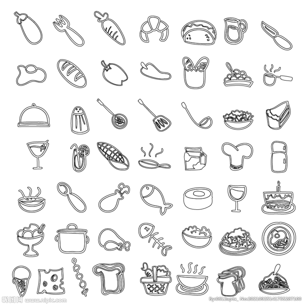 手绘素描中式蔬菜食品装饰图案