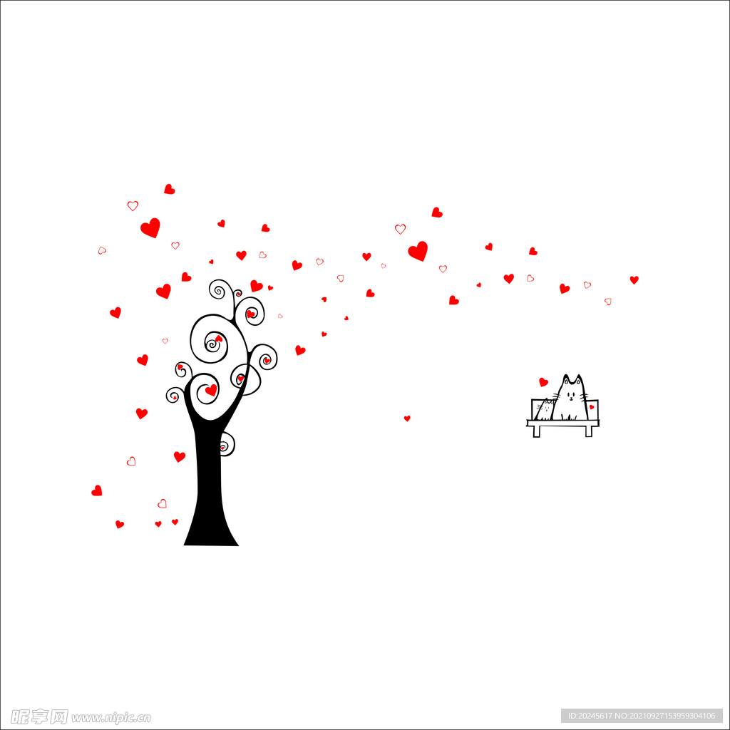 卡通爱心树木