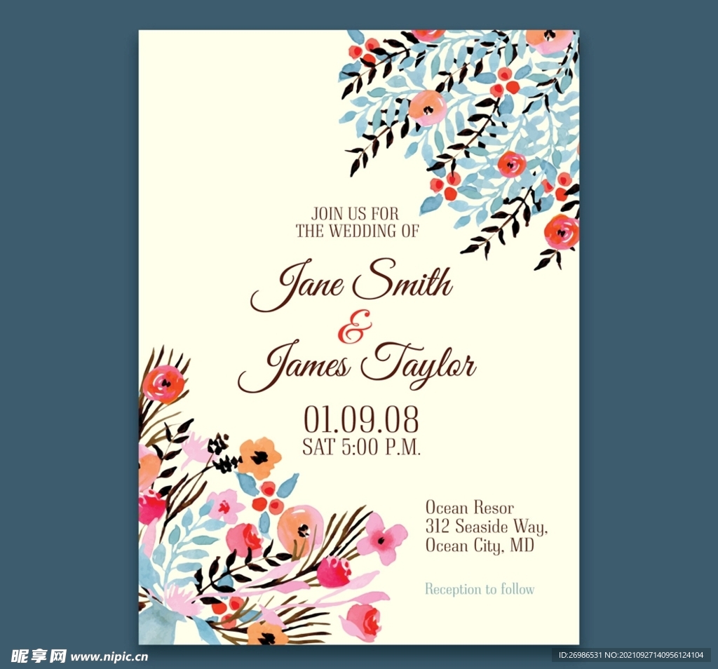 花卉婚礼邀请卡
