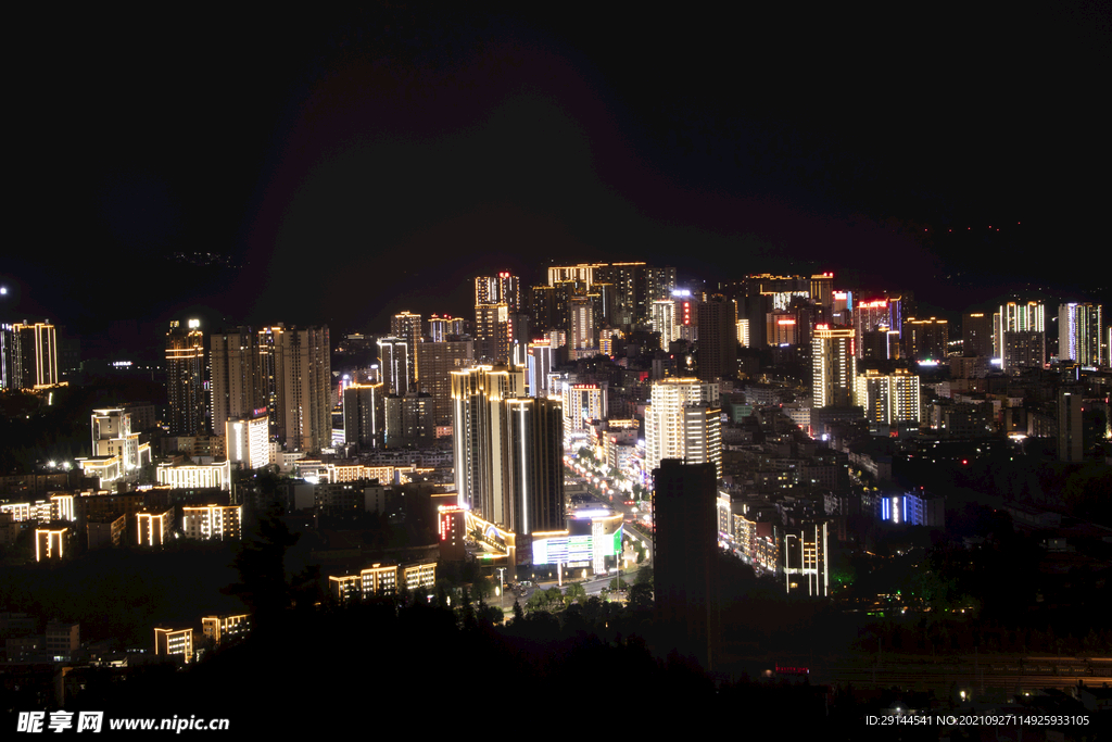 贵州省盘州市城市夜景全景