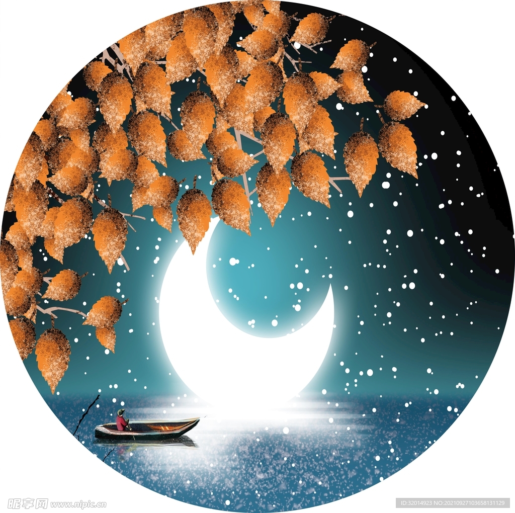 梦幻星空山水圆形装饰画