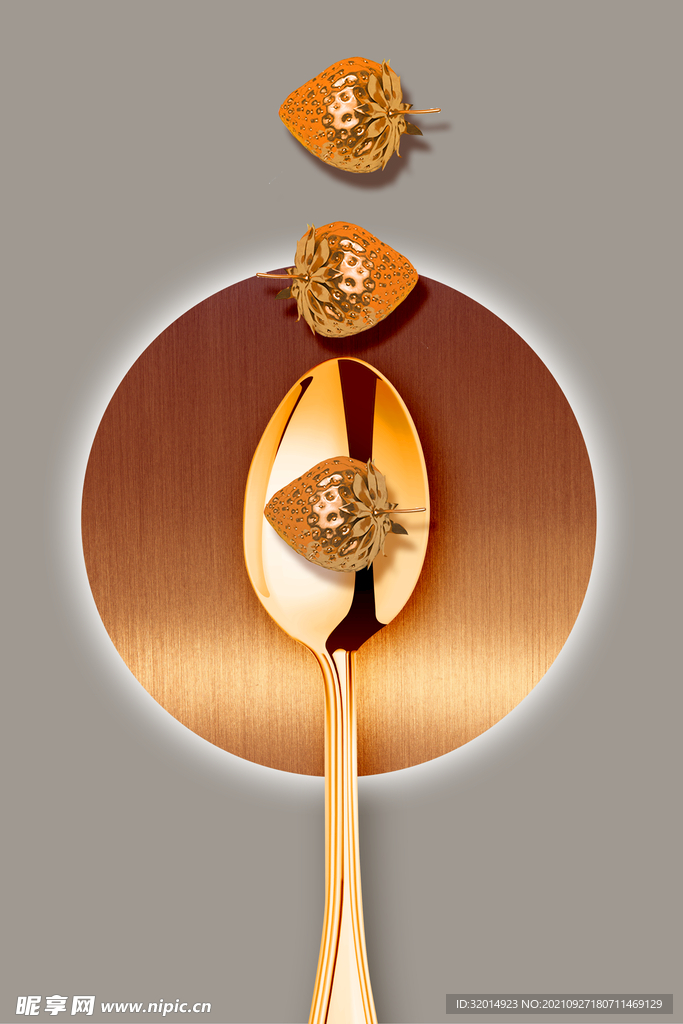 餐厅金色勺子厨房装饰画