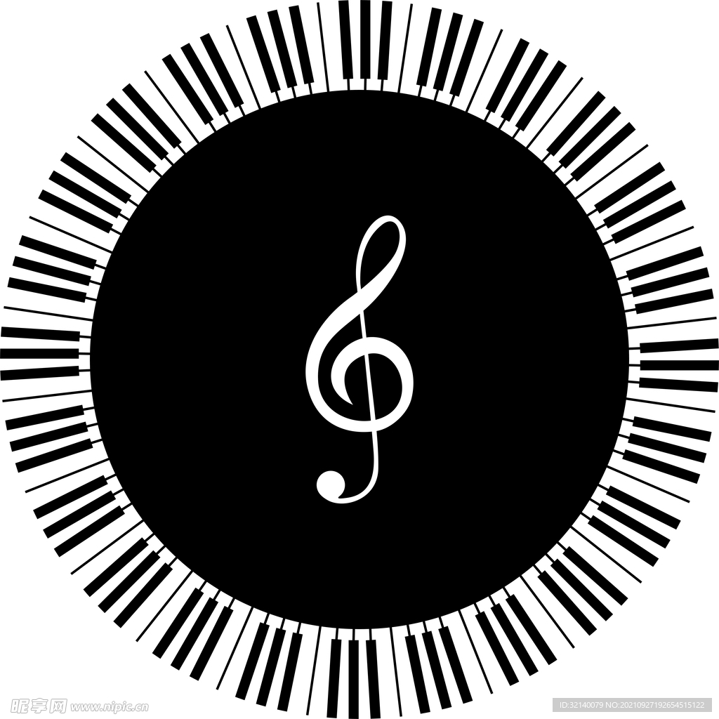 黑白圆形钢琴键音符