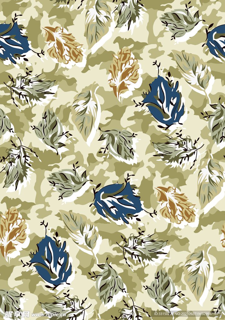 数码印花小碎花树枝热带树叶