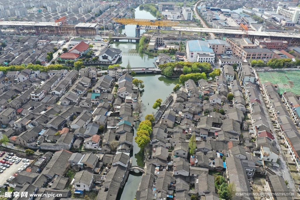 绍兴东圃镇鸟瞰航拍图