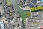 绍兴东圃镇鸟瞰航拍图