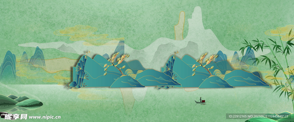 中式鎏金山水背景