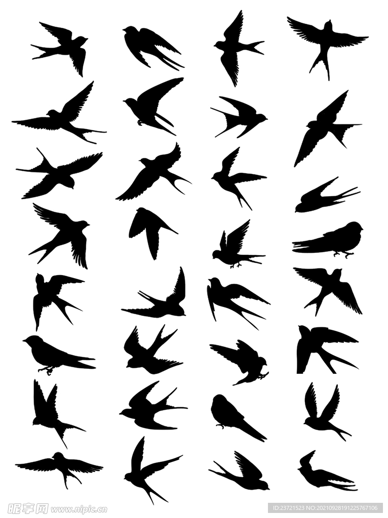 春天的清明节燕子手绘卡通剪影