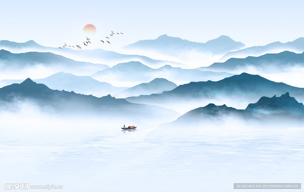 中式意境山水水墨国画