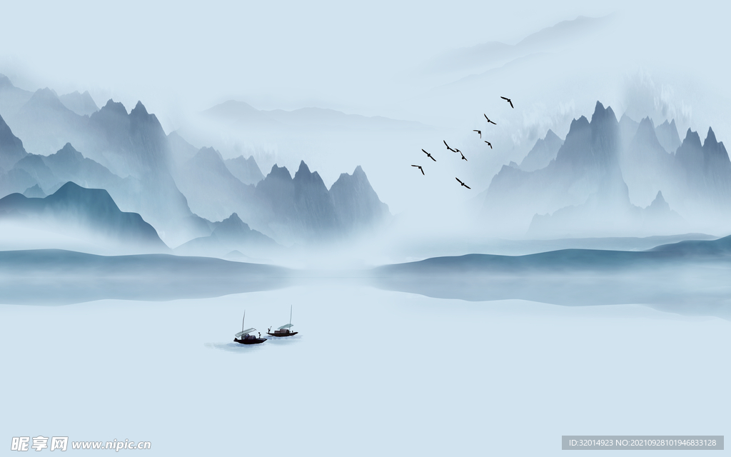 中式意境山水水墨国画
