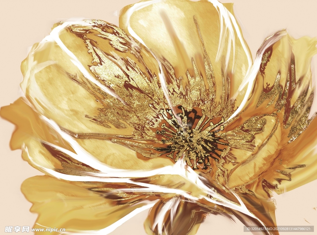 金色花卉玉兰花装饰画