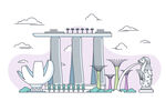 建筑插画新加坡鱼尾狮总统府