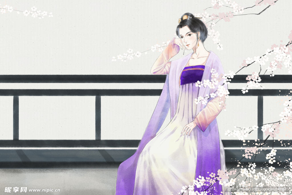 美女赏花