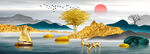 麋鹿发财树金色山水装饰画