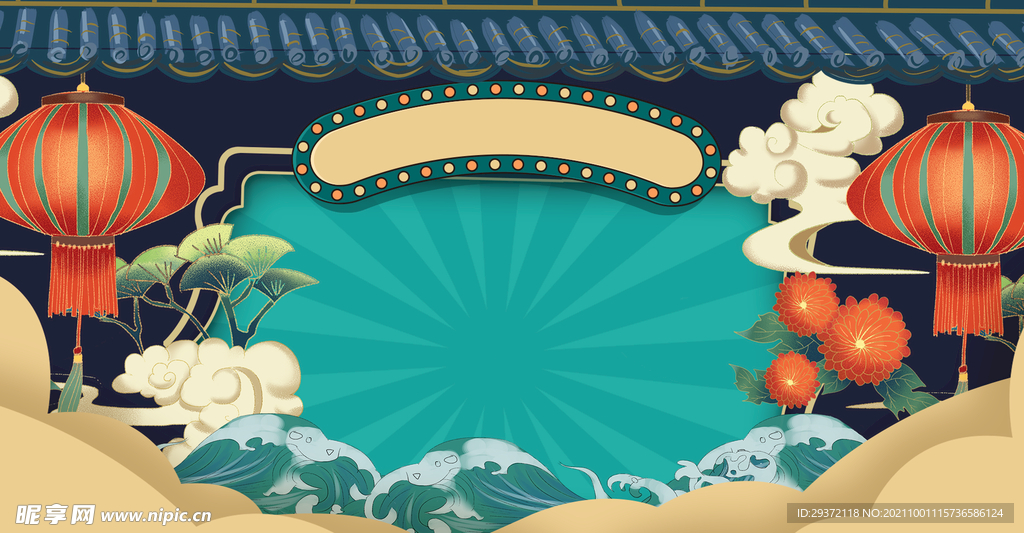 手绘国潮风展板背景