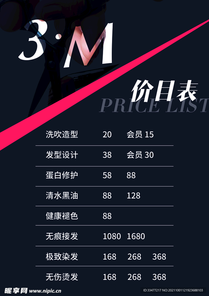 理发店价目表