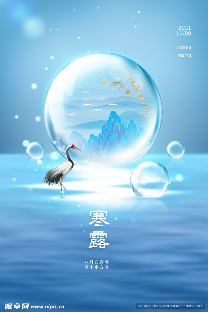 清新节气寒露海报展架