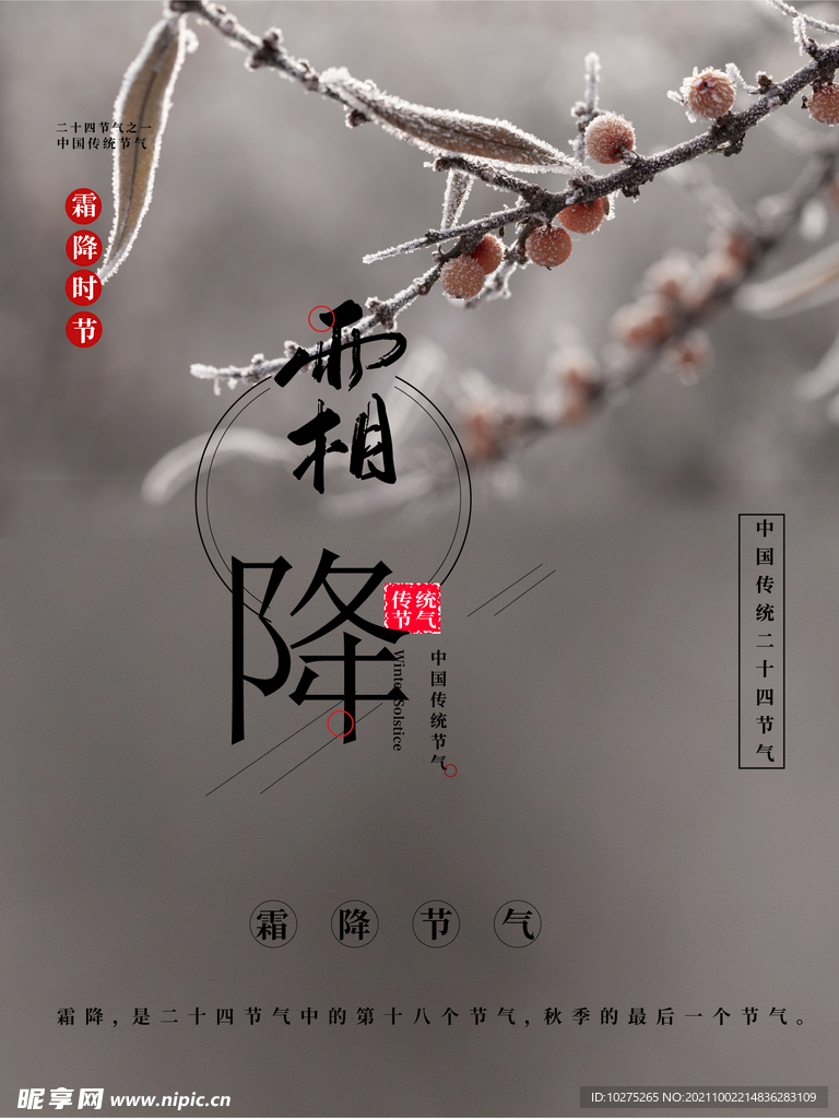 中国二十四节气霜降宣传海报