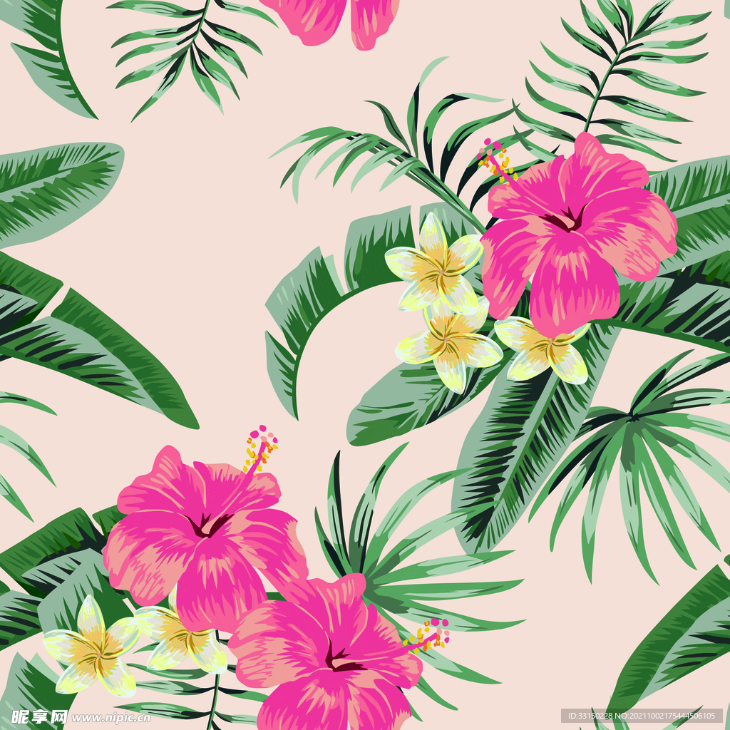 数码印花热带抽象花卉水彩花