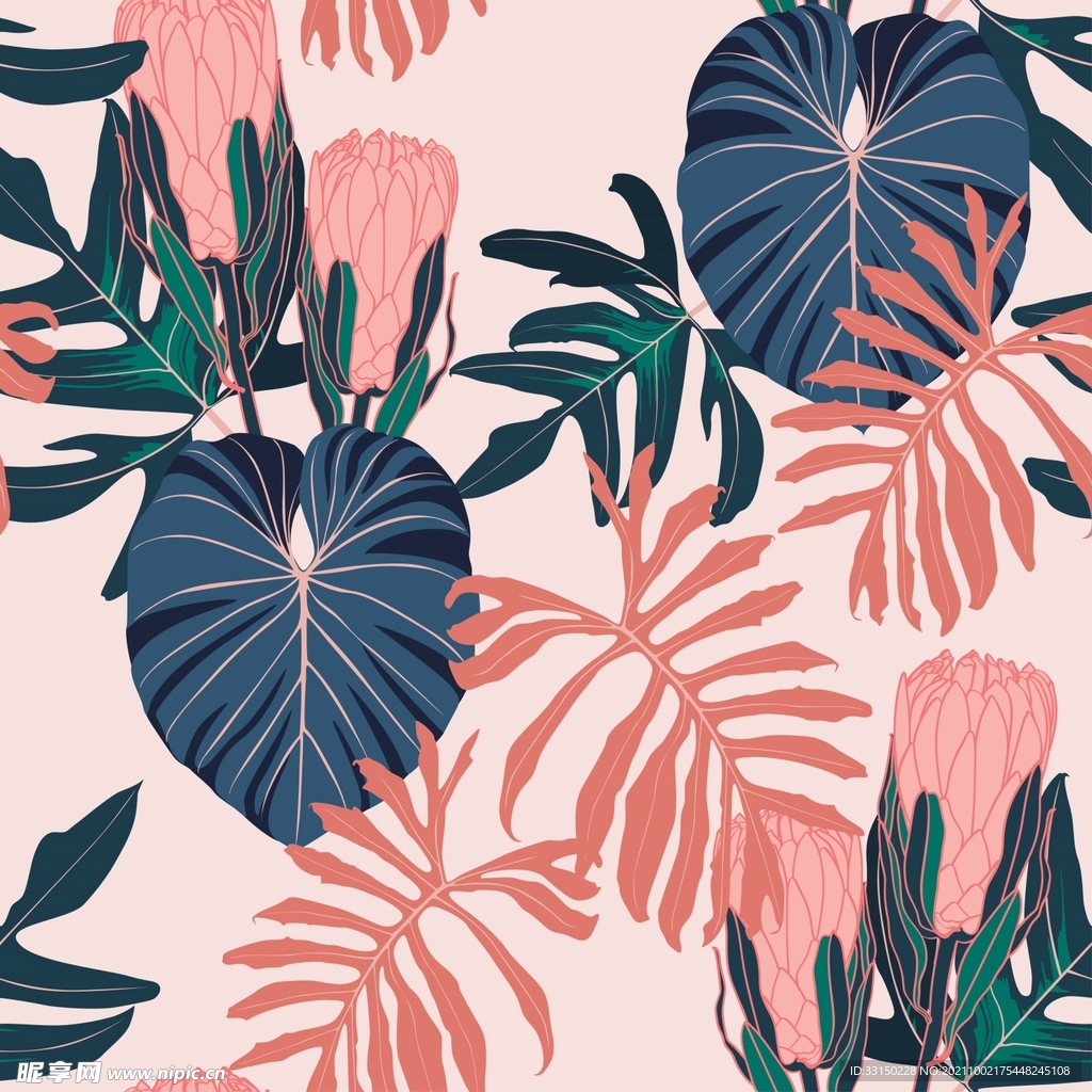 数码印花热带抽象花卉水彩花