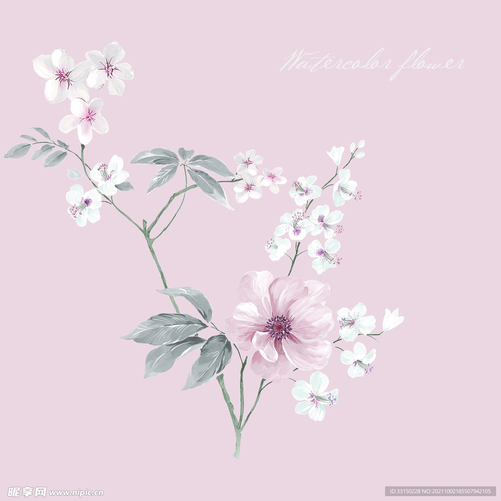 数码印花水彩花抽象花卉水彩花