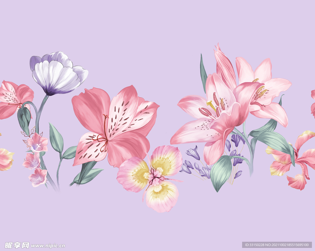 数码印花水彩花抽象花卉水彩花