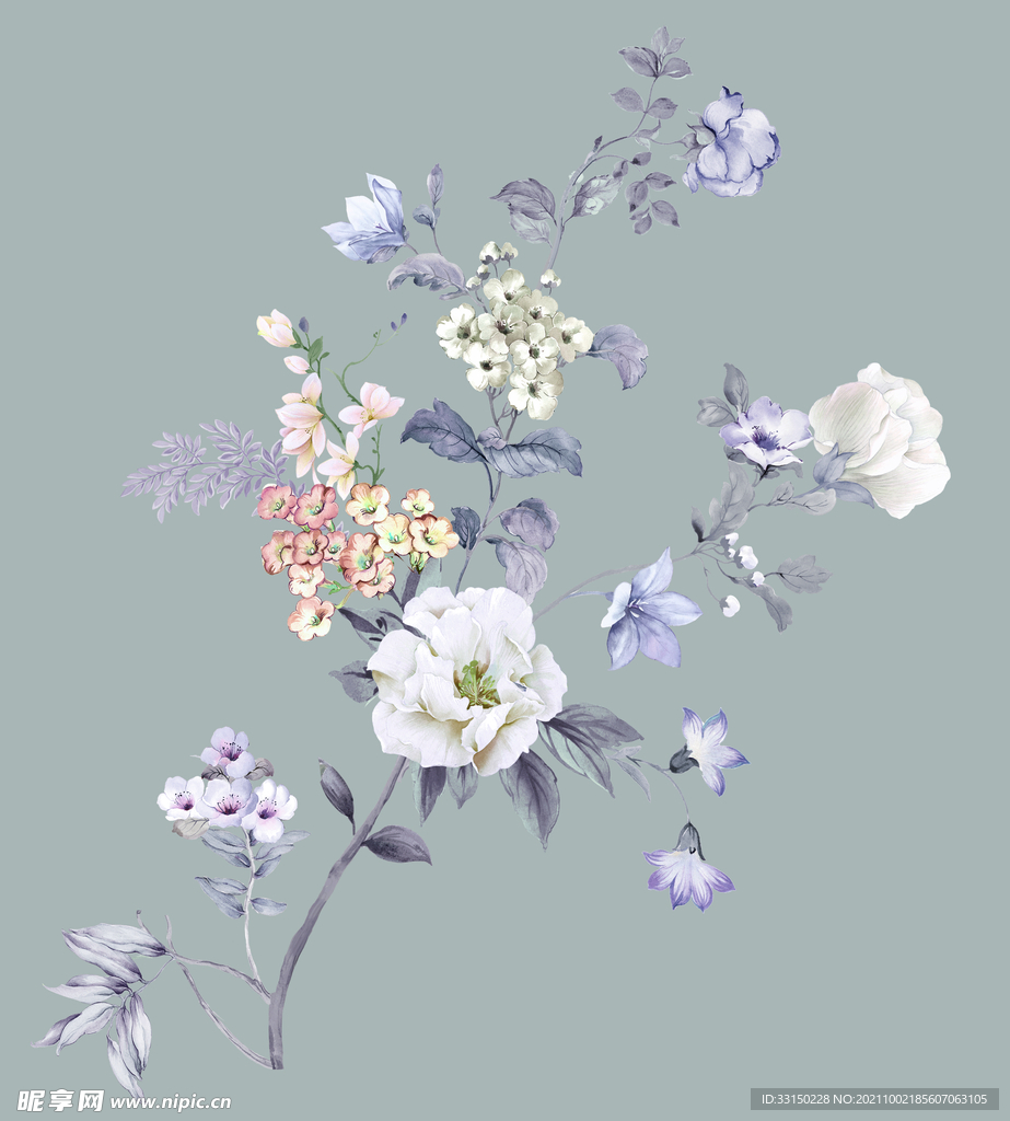 数码印花水彩花抽象花卉水彩花