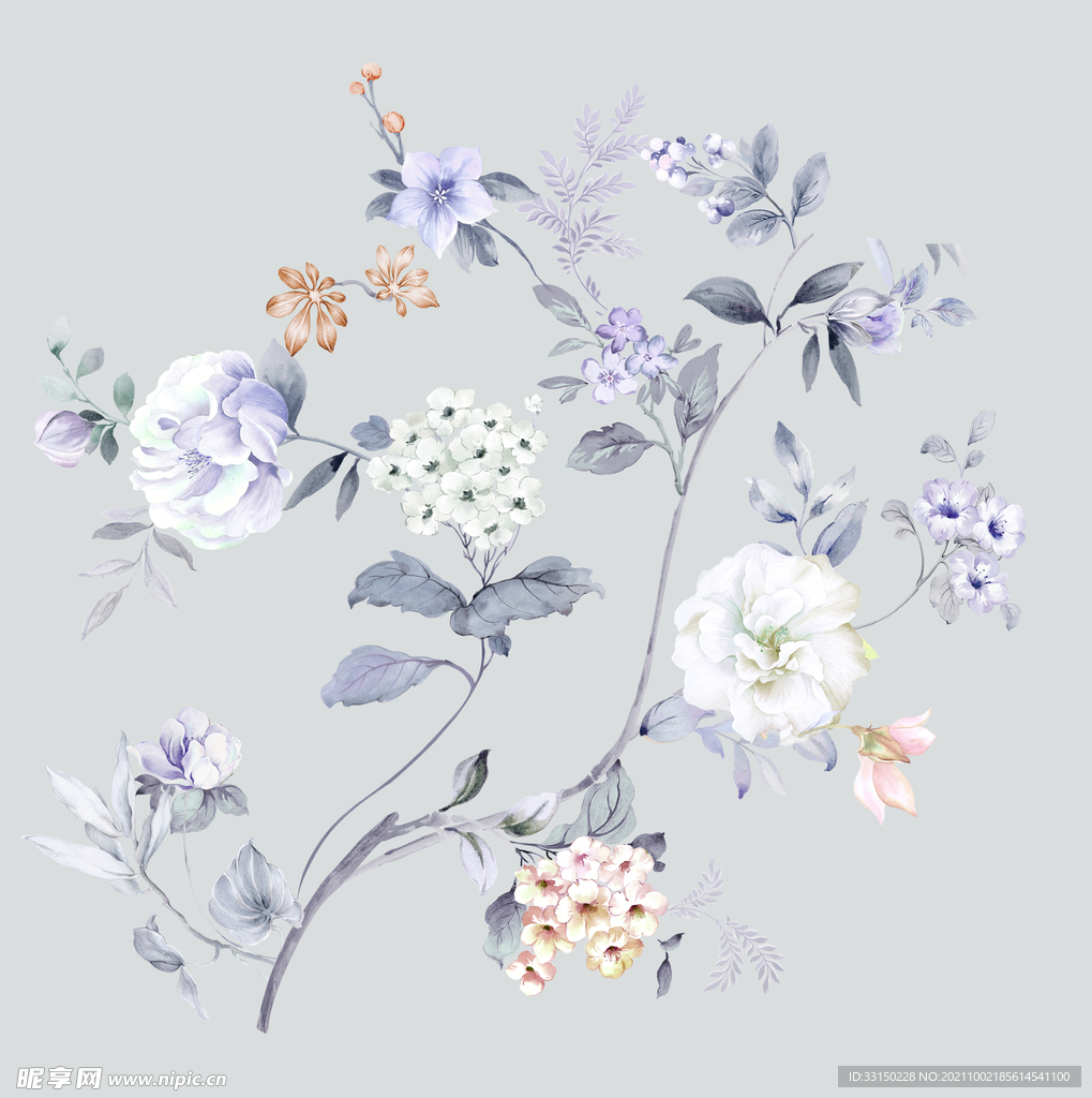 数码印花水彩花抽象花卉水彩花数