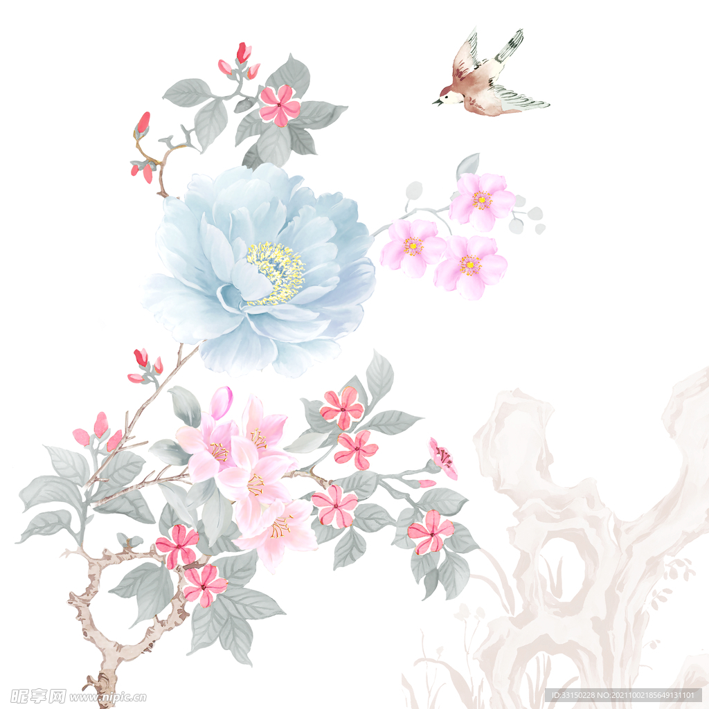 数码印花水彩花抽象花卉水彩花