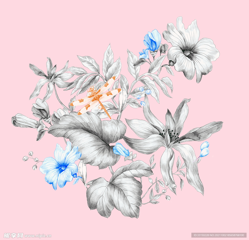 数码印花水彩花抽象花卉水彩花