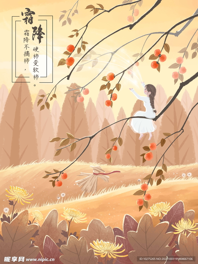 小清新霜降的柿子和花