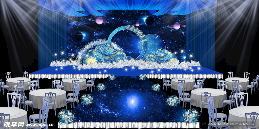 梦幻梵高星空蓝色婚礼布置效果图