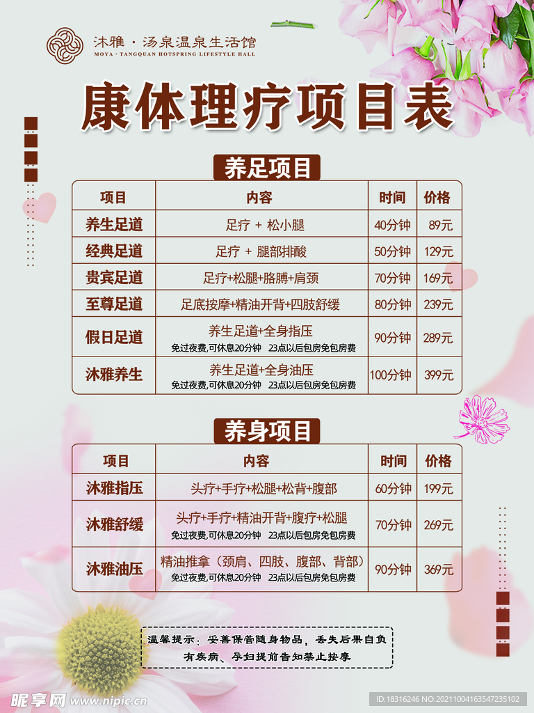 价格表