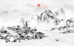 中式水墨山水国画电视背景墙