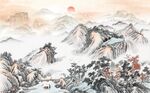 中式青绿瀑布山水国画电视背景墙