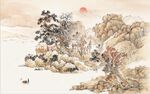 中式仿古山水国画电视背景墙