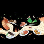 插画美食面条