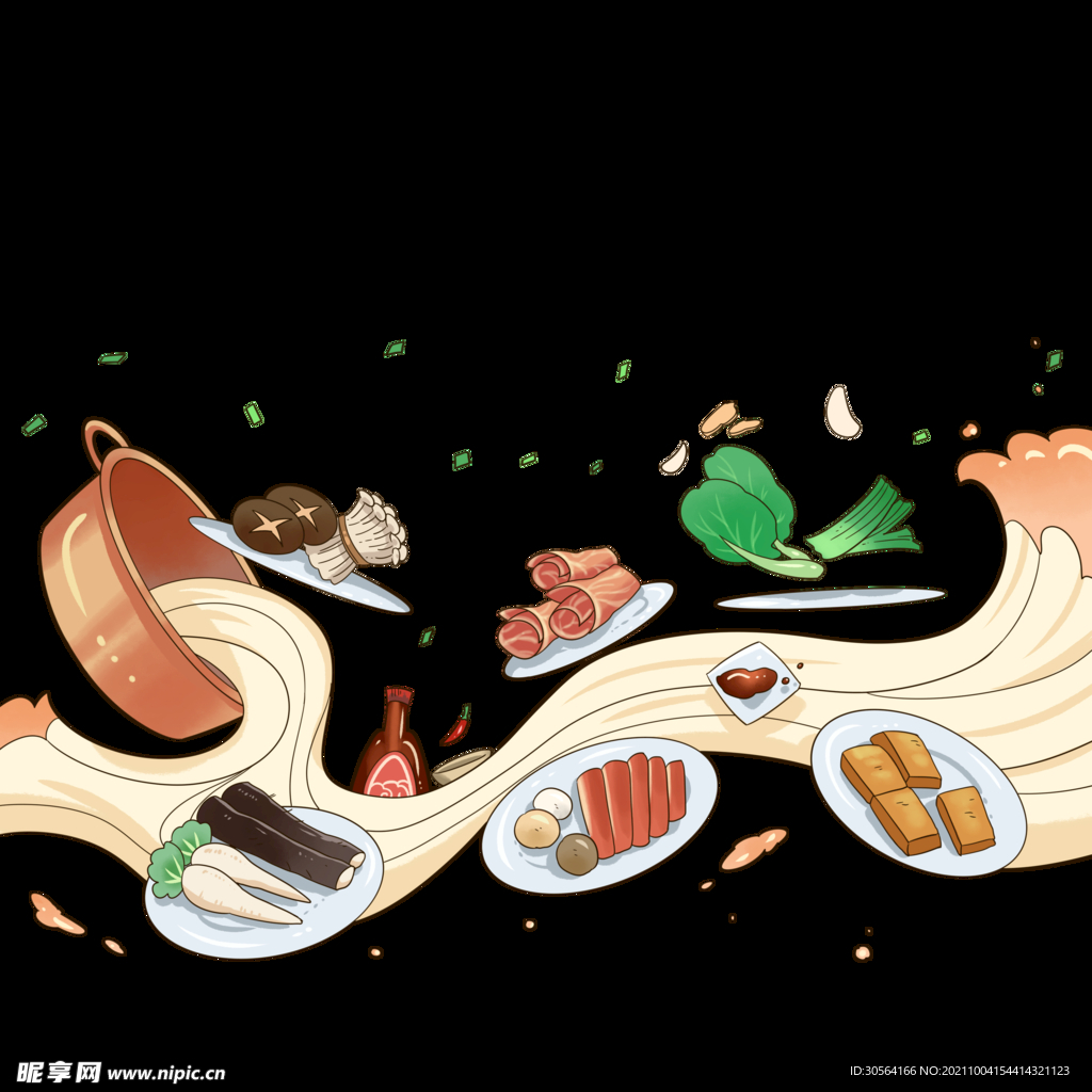 插画美食面条