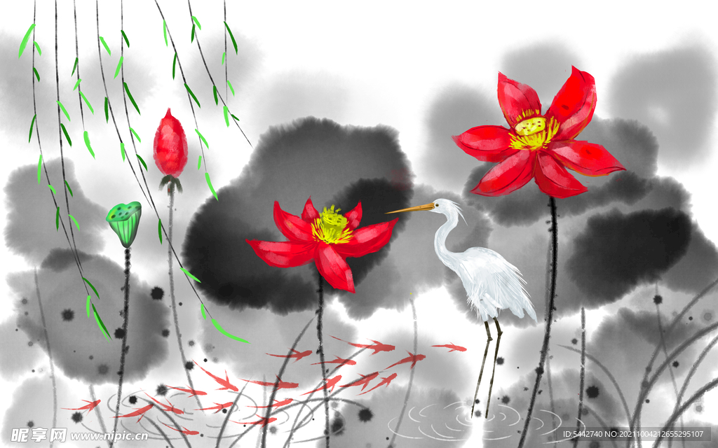 水墨荷花装饰画