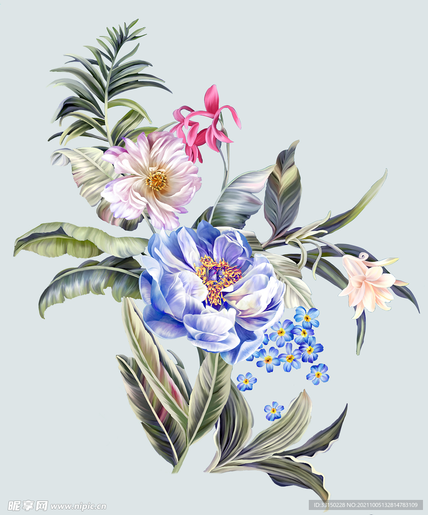 数码印花水彩花抽象花卉水彩花