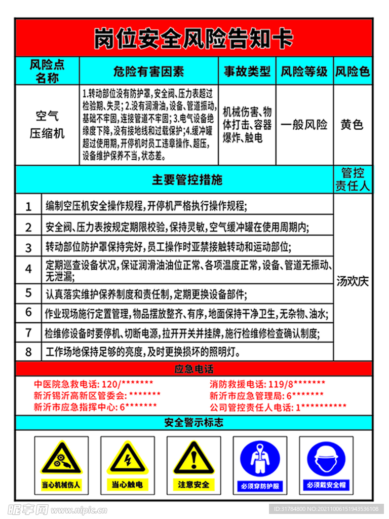 岗位安全告知卡展板