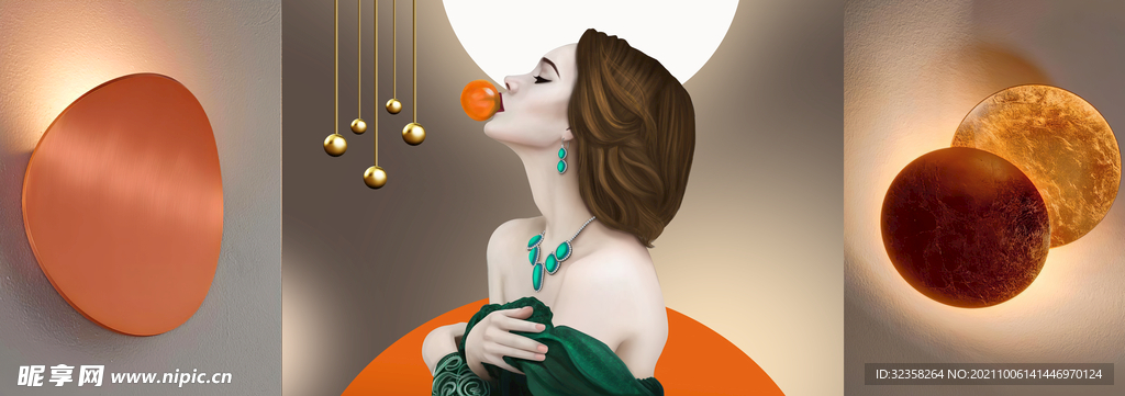 抽象美女立体几何三联装饰画