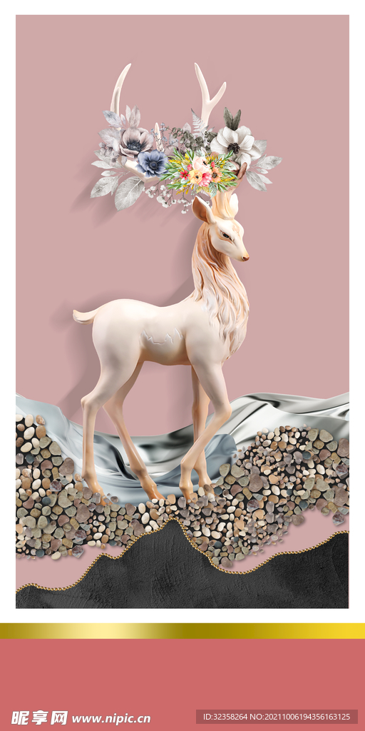 麋鹿山水晶瓷画装饰画玄关