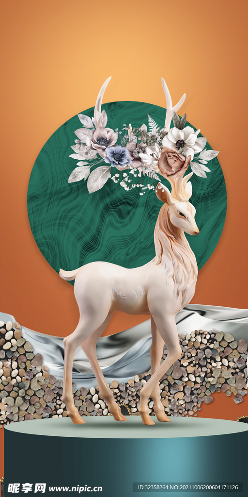 北欧麋鹿晶瓷画装饰画玄关