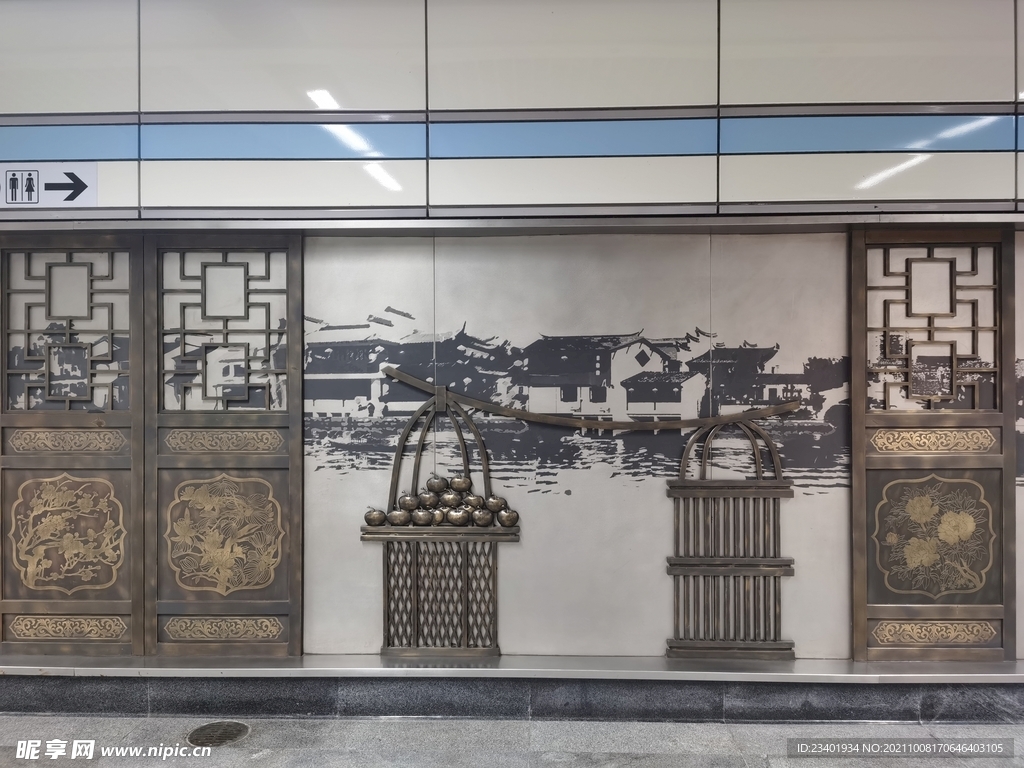 上海地铁古韵壁画复古铜制镂空门