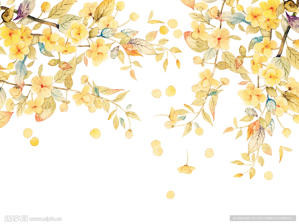 手绘秋天黄色树叶